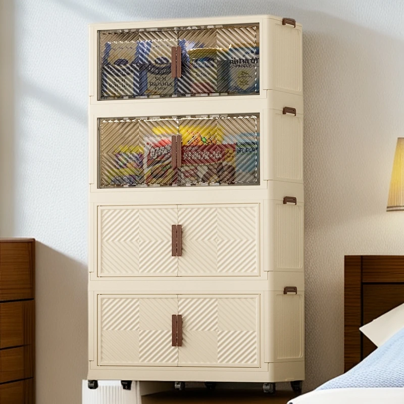 85面宽免安装双开门透明家用储物柜客厅整理柜简易收纳柜子ah1