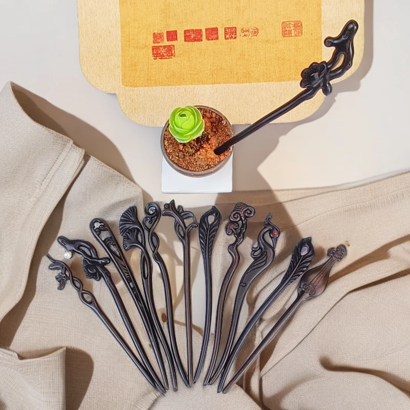 古风发簪复古头饰简约中国风木发簪古装汉服配饰檀木雕刻簪子