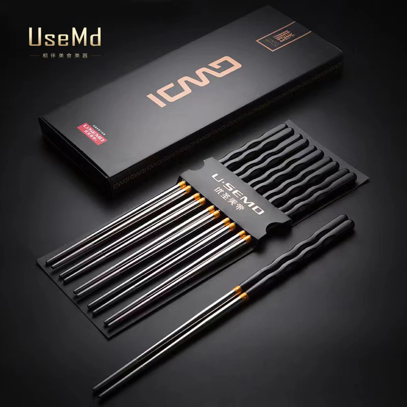 网红餐具轻奢高档家用防滑防霉金不锈钢筷子黑色防烫无漆公筷无蜡