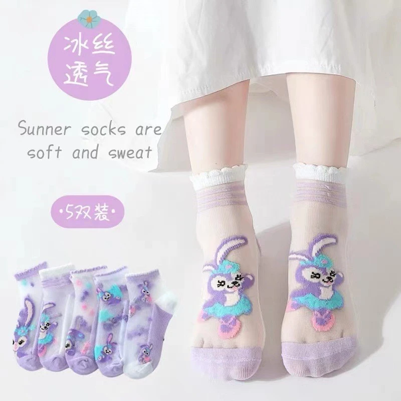 女童袜子夏天薄款短袜儿童棉袜可爱公主冰丝袜夏季宝宝超薄水晶袜
