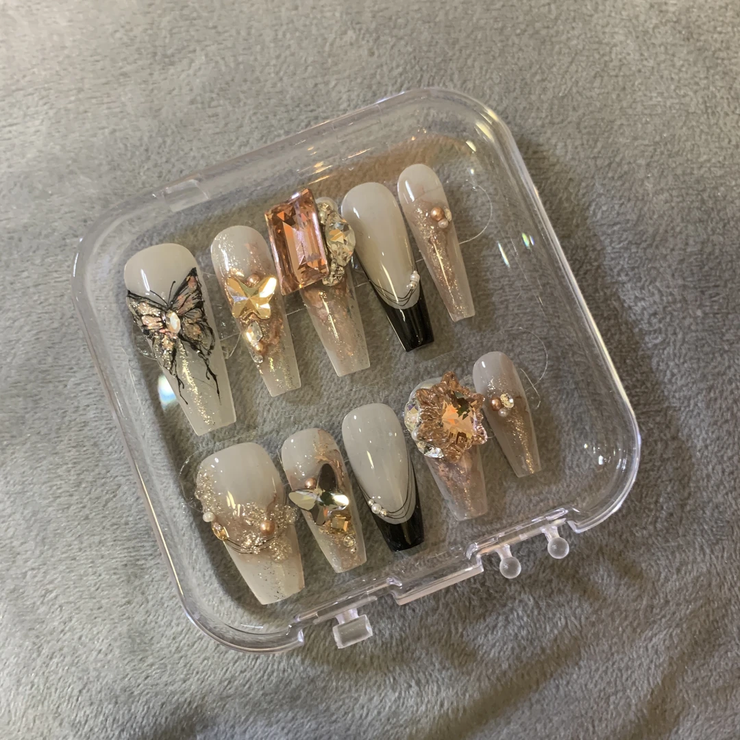 越大王 全华 网红美拉德气质蝴蝶古典玫瑰蝴蝶手工定制穿戴甲