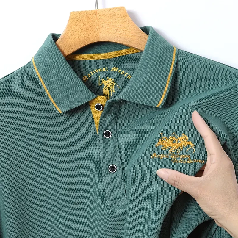 【战马刺绣POlO衫】秋季款高档时尚打底翻领商务宽松休闲长袖35604