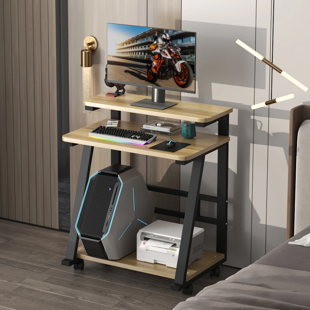 电脑桌家用台式小户型打印机一体桌双层笔记本卧室可移动学习书桌