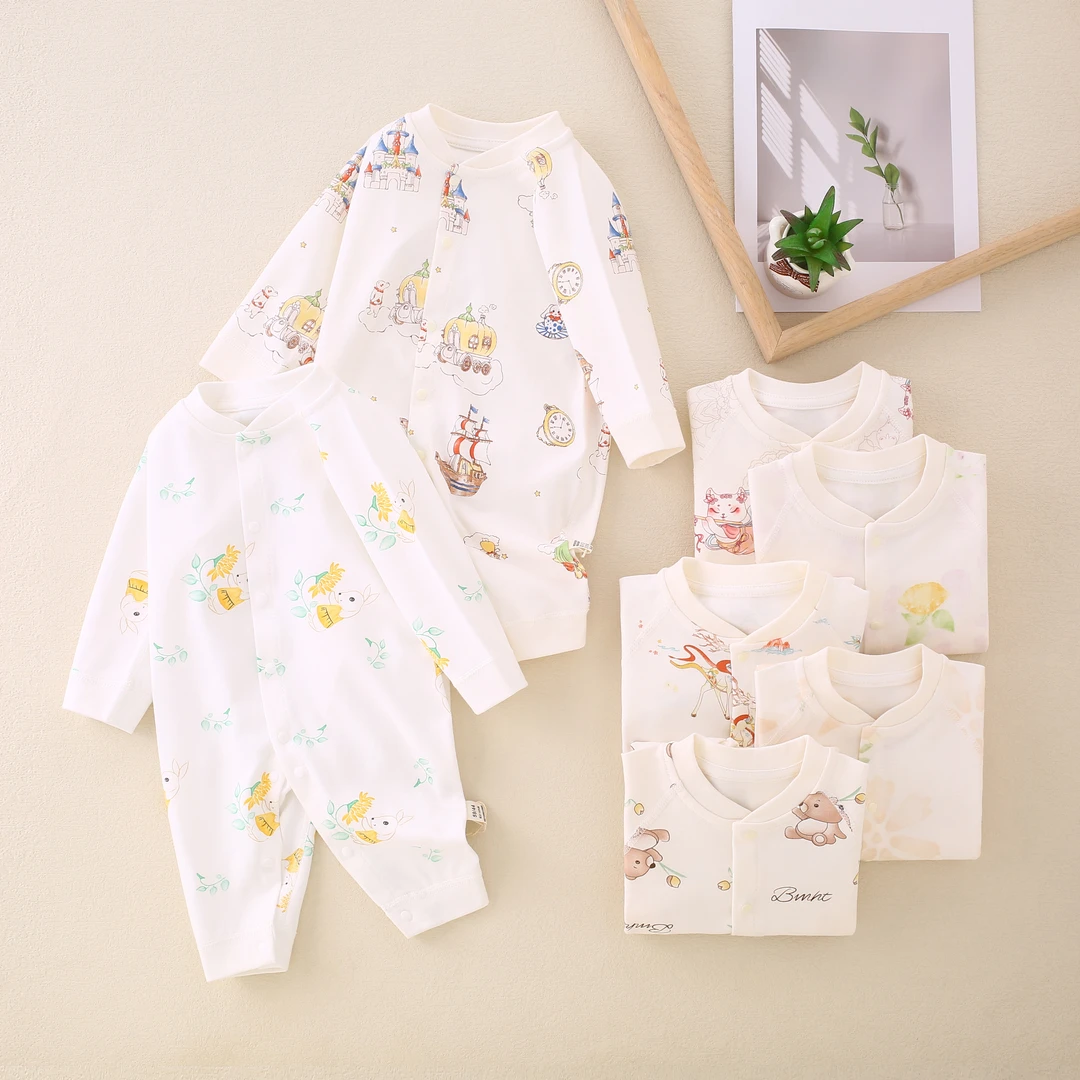 A类四季婴儿纯棉连体衣长袖无骨哈衣爬服宝宝薄款新生儿男女宝宝