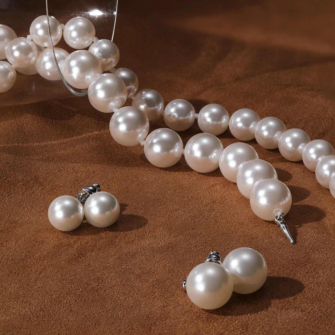 合金仿珍珠项链 妈妈秋冬百搭925银法式正圆满串珠珠项链优雅