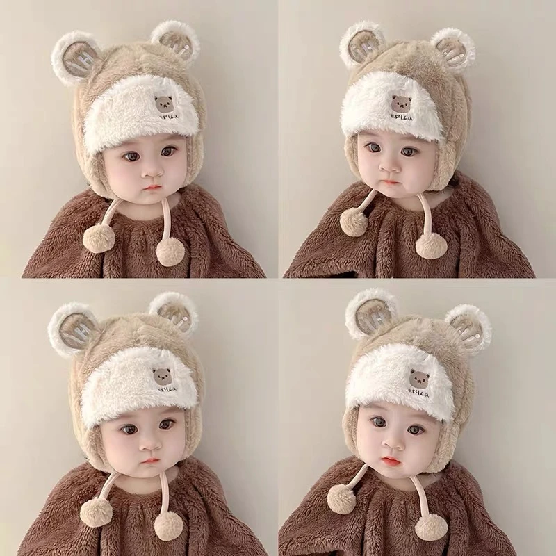 宝宝帽子秋冬季婴幼儿可爱毛绒帽冬天加厚保暖婴儿护耳帽新生周岁