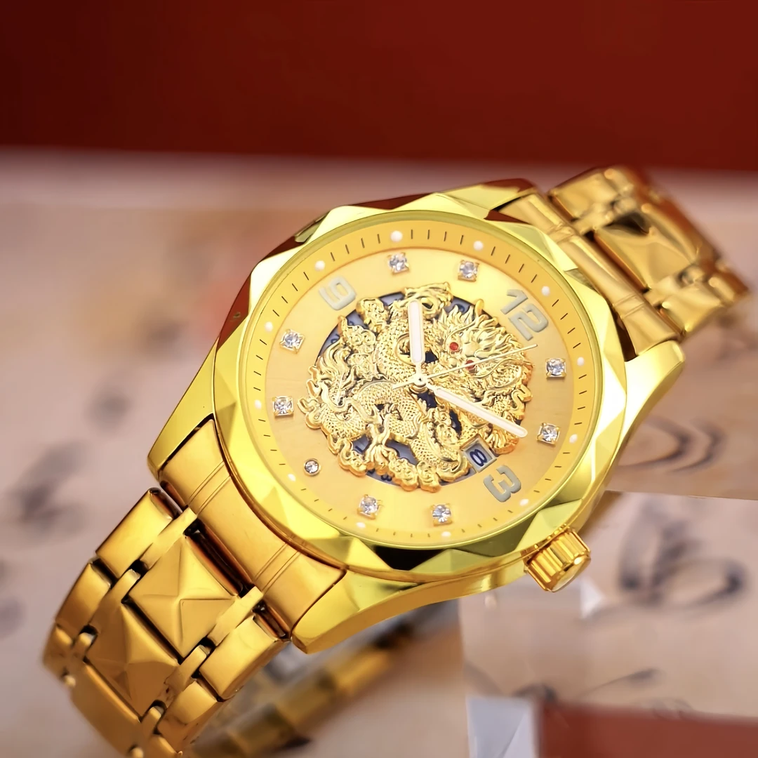 瑞士官方正品专柜手表男款时尚高端防水夜光商务男款金色石英腕表