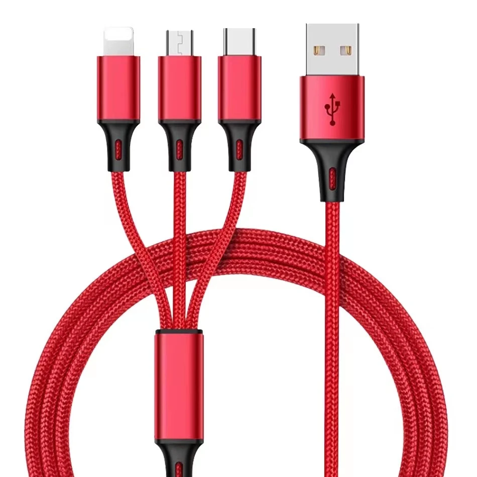 快充数据线通用一拖三多功能编织车载三头充电器线