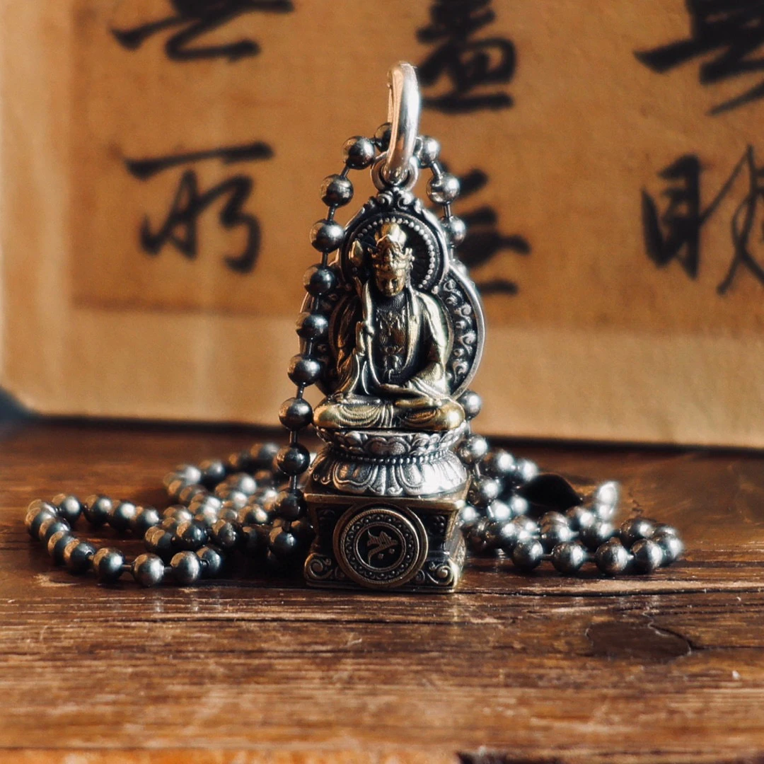 吊坠925银 【孙小禹银饰】纯银 镶铜大势至菩萨 吊坠套链 国风系列