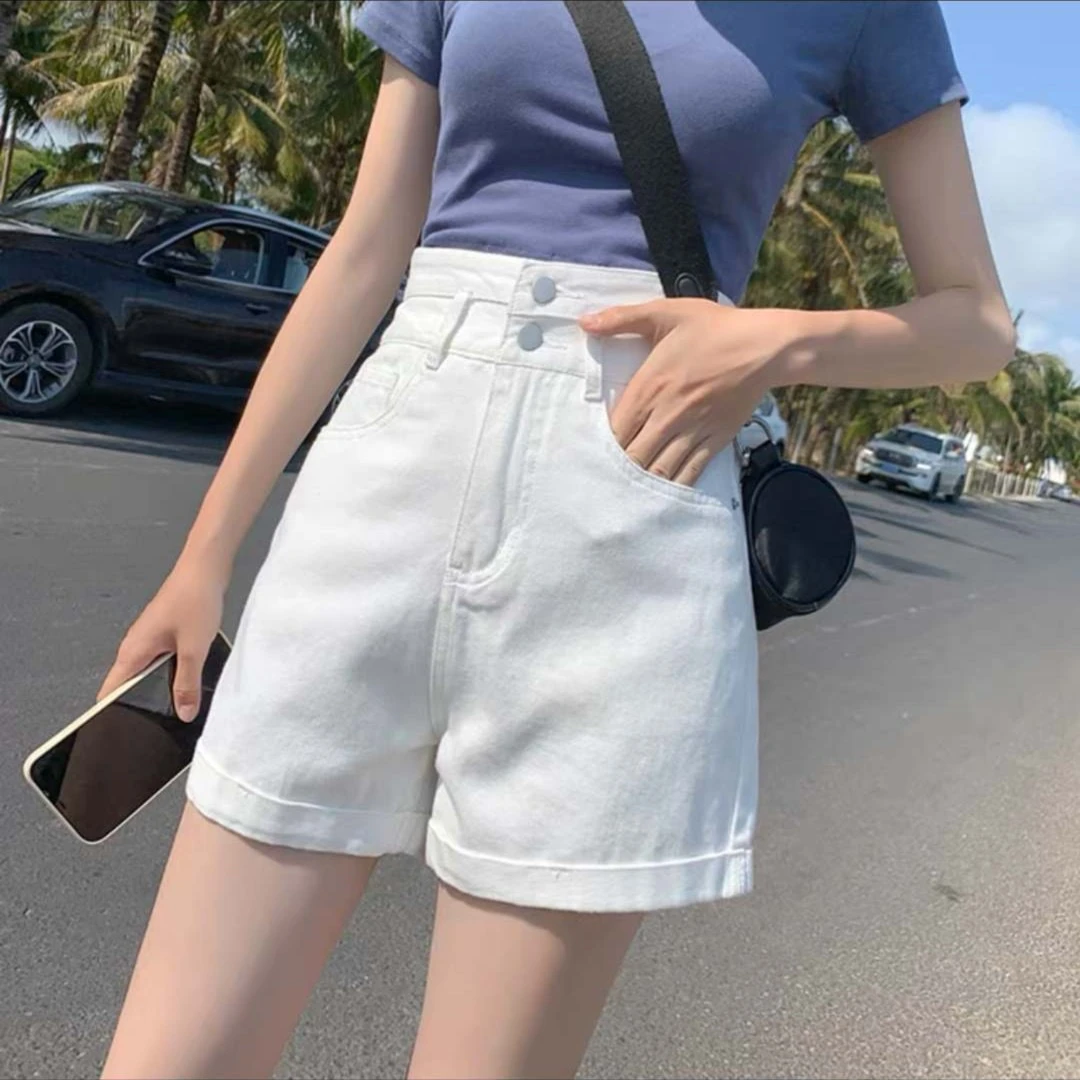 牛仔短裤女2025年新款白色卷边夏季薄款高腰显瘦网红a字辣妹热裤