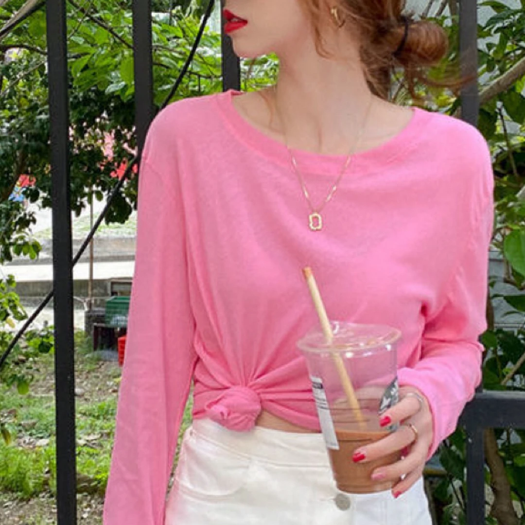 (送吊带)夏季薄款宽松显瘦休闲减龄圆领冰丝防晒t恤【旭升专属】