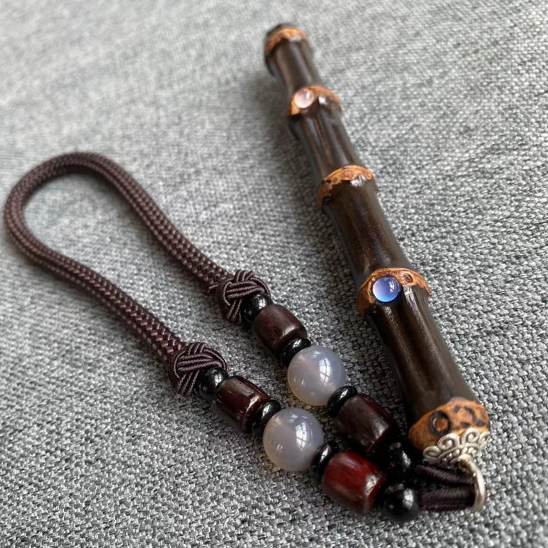 紫竹根手把件金竹镶钻紫竹藤手工定制作文玩实心玉竹把盘玩件老料