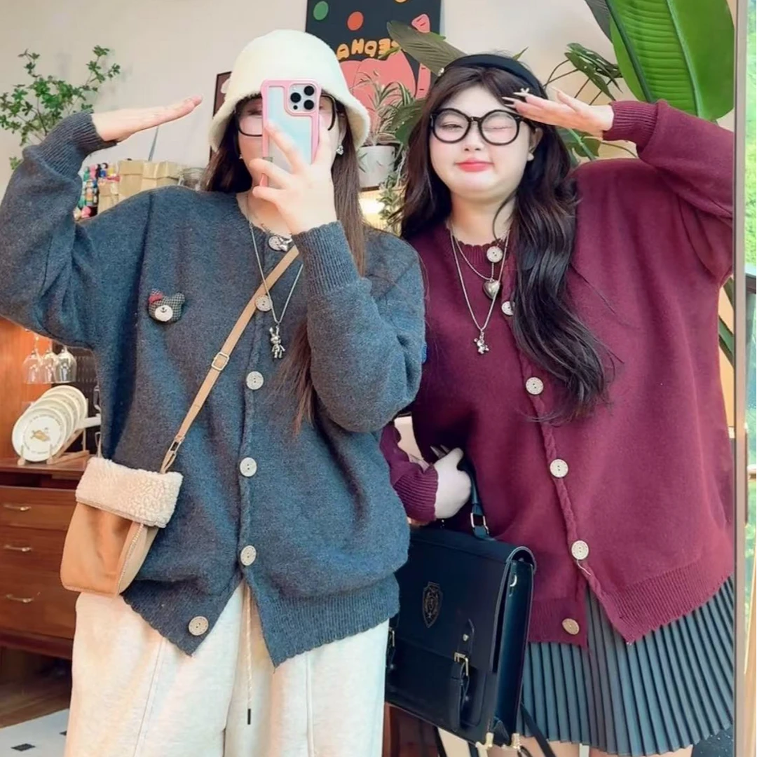 9108#胖mm秋季大码时尚设计感气质开衫小香风甜美针织开衫上衣