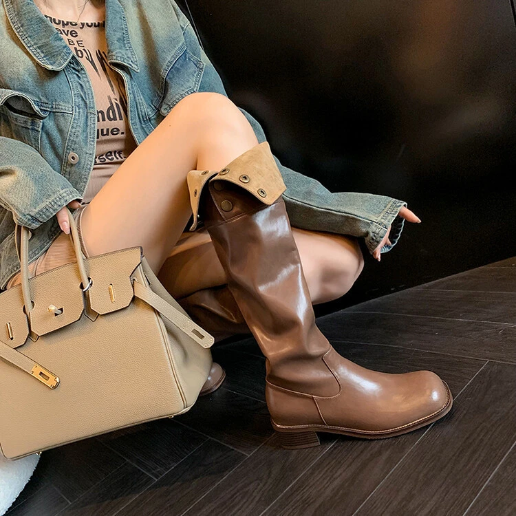 【年终清仓】秋冬新款英伦风金属扣黑色过膝长筒靴子骑士高筒长靴