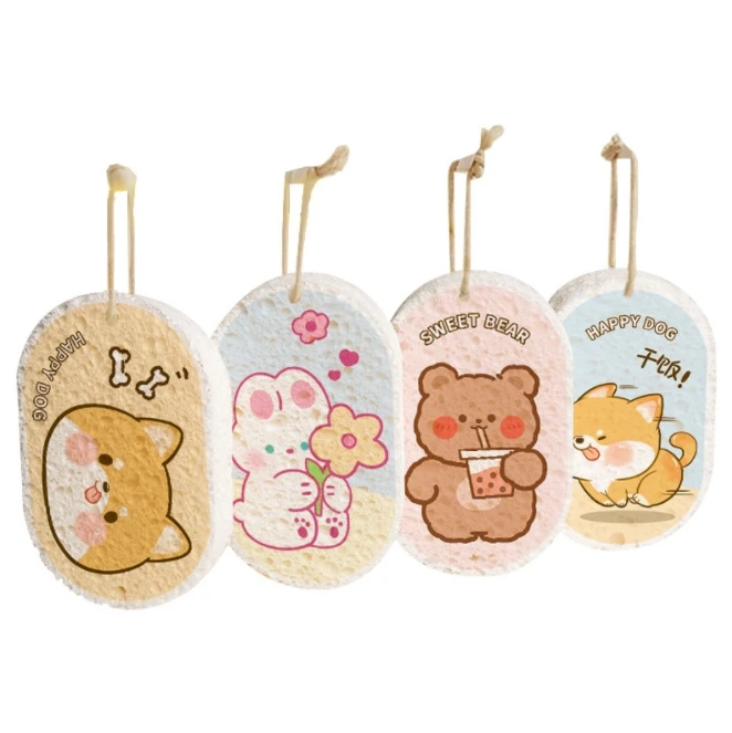 家用木浆棉去污强不沾油吸水强不掉渣卡通海绵擦刷碗洗锅百洁布