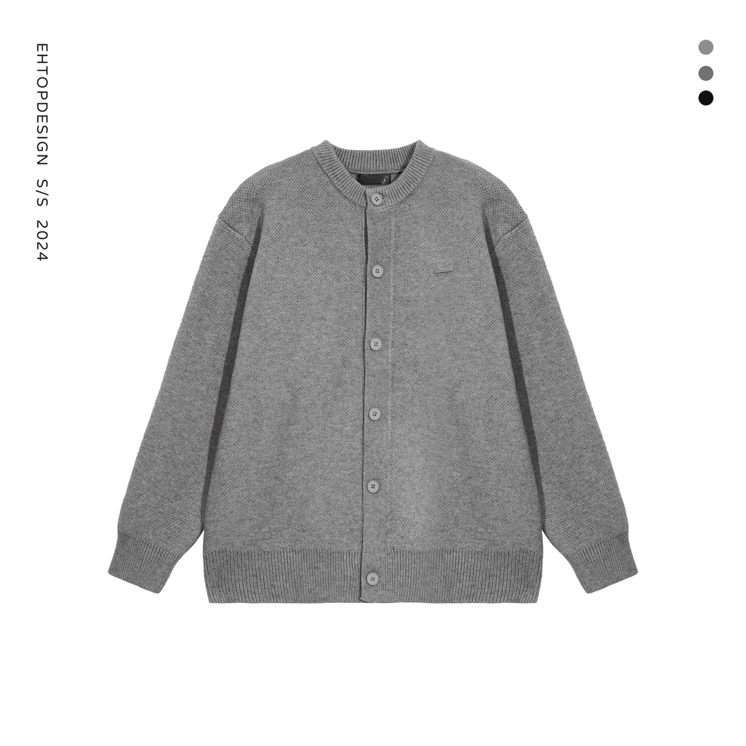 2025春秋复古棒球领纯色男女同款宽松休闲潮流百搭毛衣外套时尚