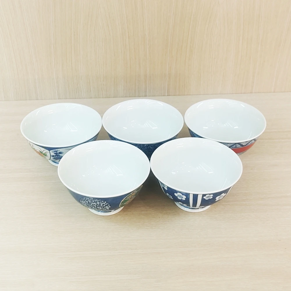 日本进口陶瓷釉下彩餐具复古染锦纹样家用高脚米饭碗多用套装礼盒