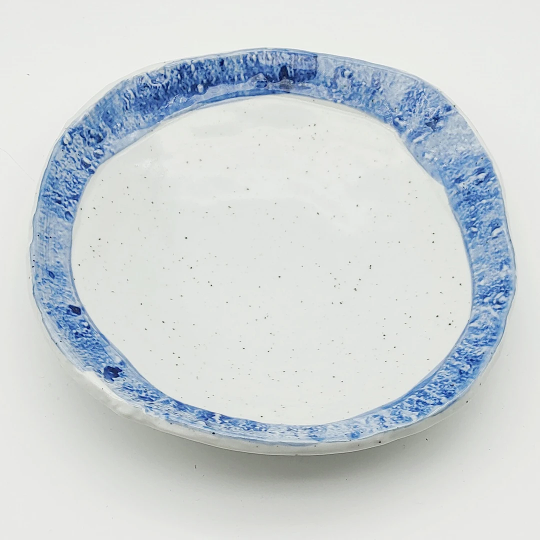 日本进口陶瓷日式釉下彩餐具手绘粗陶蓝缘系列家用碗水果盘炒菜盘