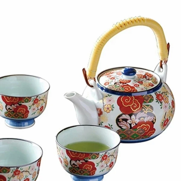 日本原装进口陶瓷日式清秀有田烧锦平安樱花一壶五杯茶具礼盒