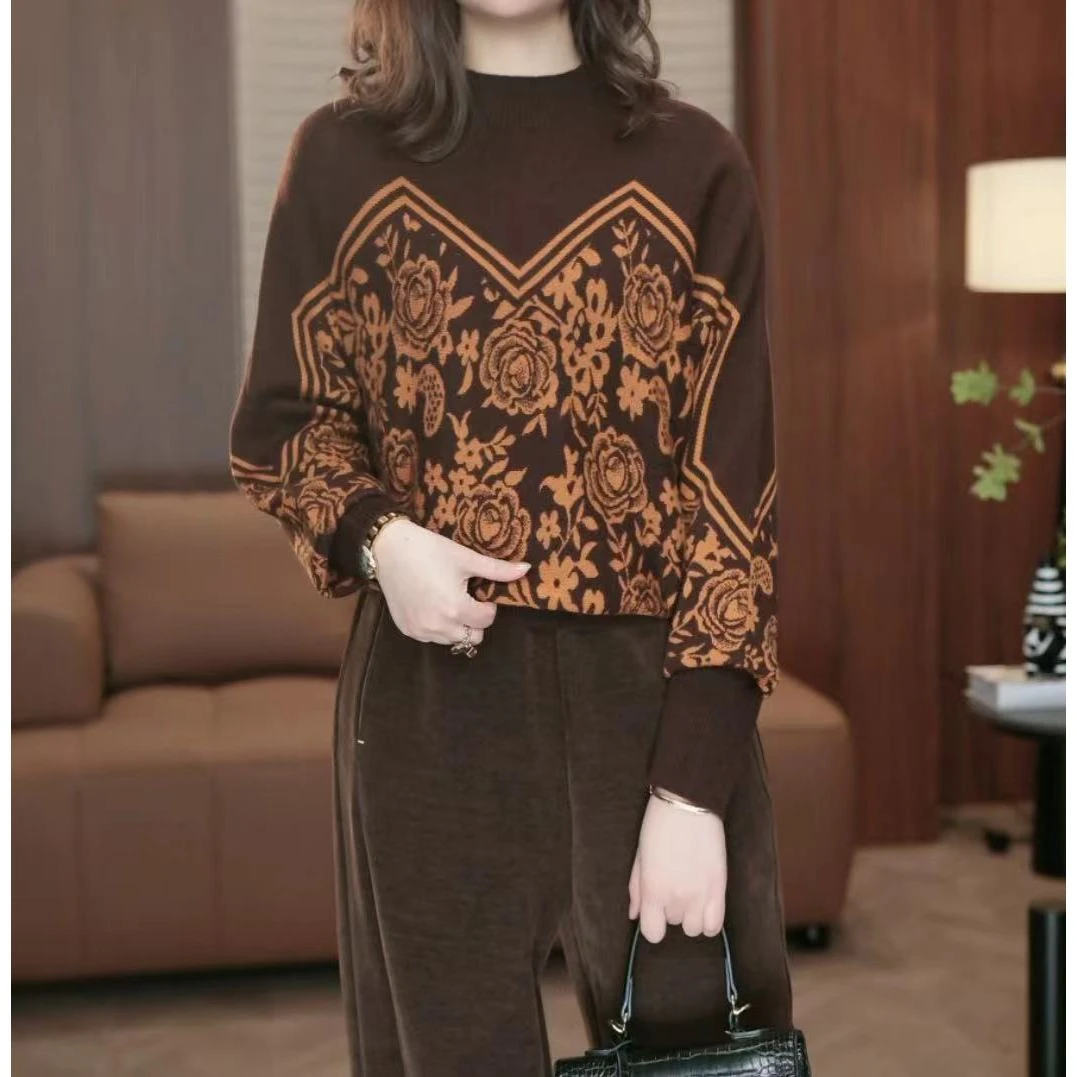 文艺简约时尚毛衣洋气通勤温柔气质宽松休闲拼色精致上衣2867