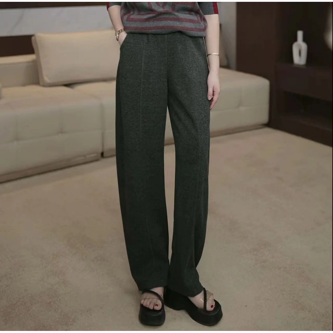 【高定绵毛裤】秋款简约休闲风裤子大码春秋高腰直筒外穿宽松1695