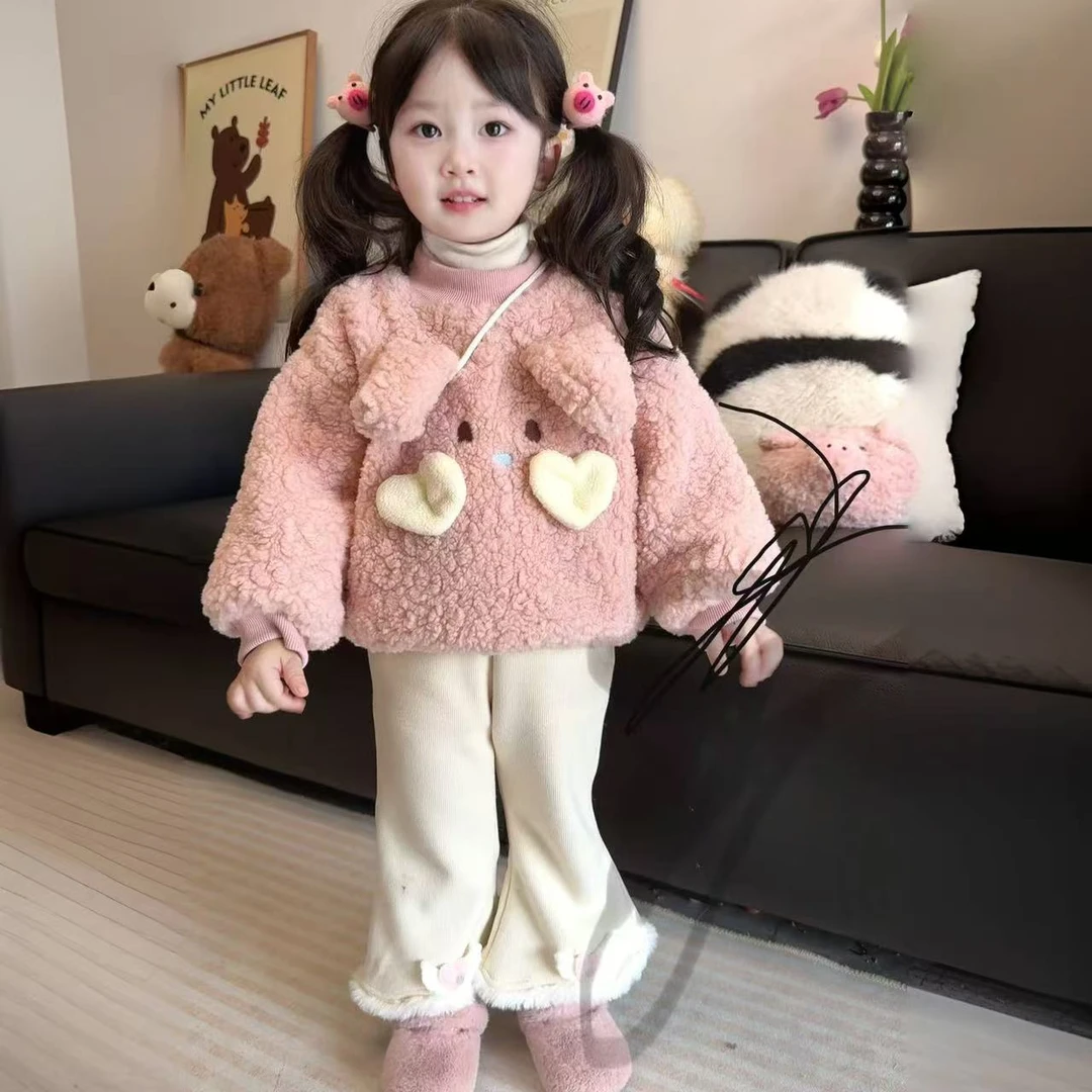 波波小可爱/女宝宝加绒卫衣装2024新款小女孩洋气套装卡通韩版