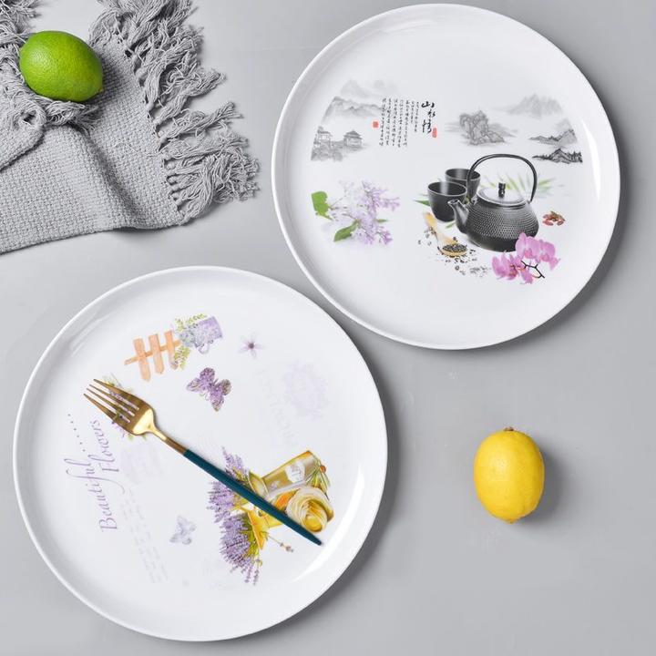 圆形密胺托盘家用水壶托盘茶盘水果盘创意塑料水杯托盘欧式耐摔