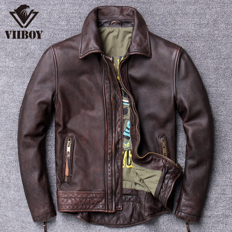 头层牛皮复古做旧真皮皮衣男士短款休闲商务时尚机车服皮夹克
