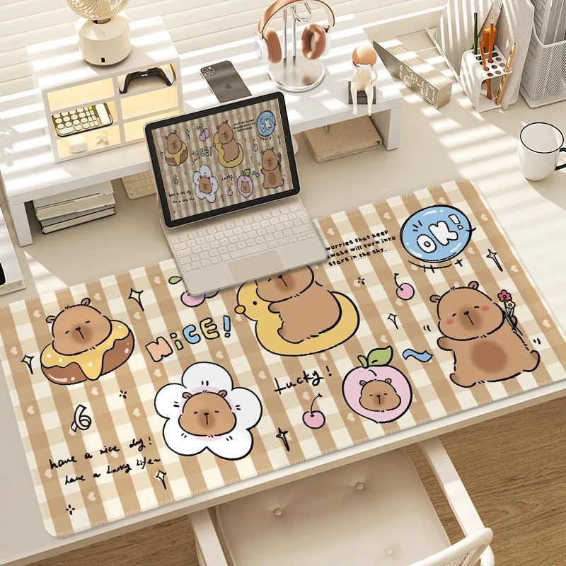 卡皮巴拉鼠标垫超大女生办公专用可爱电脑桌垫家用学生学习写字垫