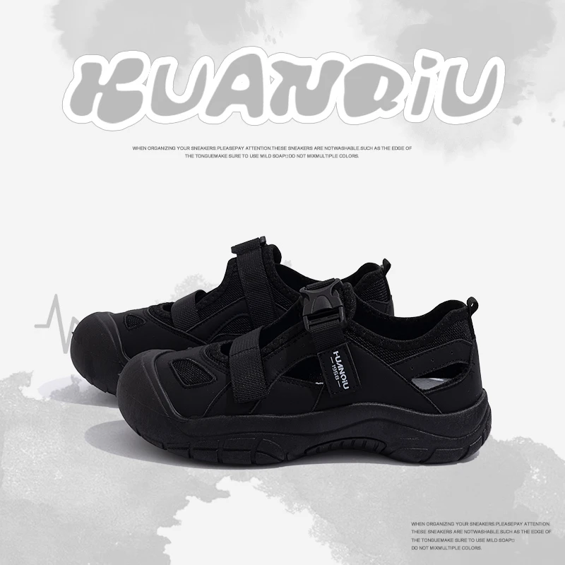 环球黑色凉鞋女2025秋季新款爆款丑萌鞋百搭休闲镂空学生运动鞋子