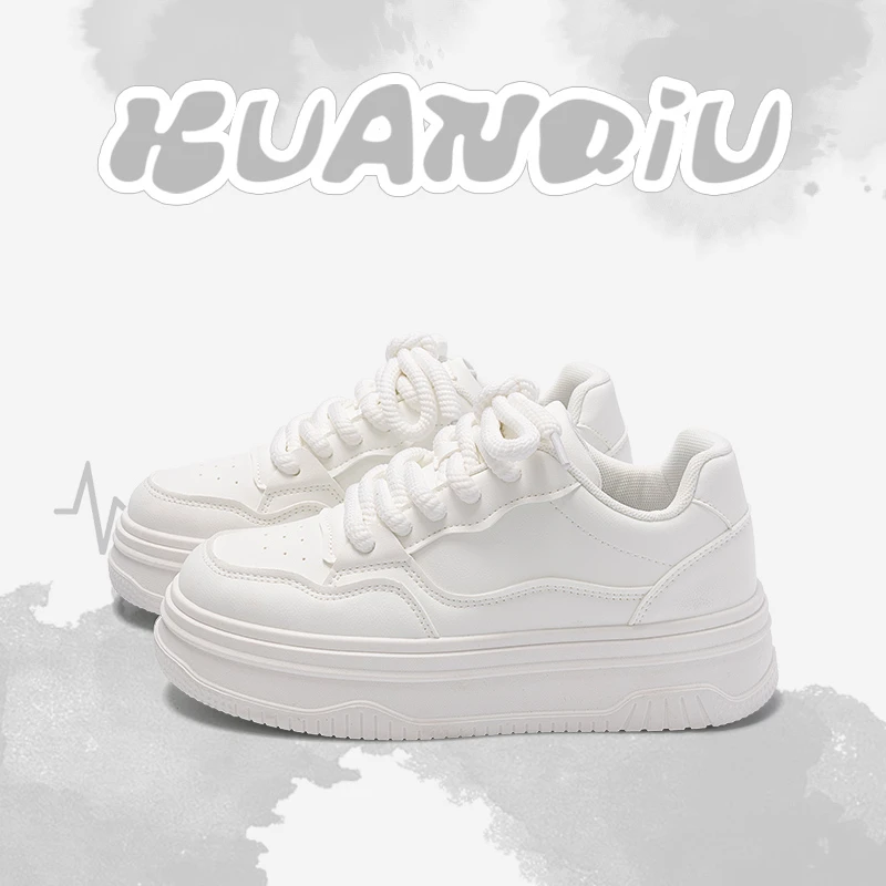环球厚底白色板鞋女款2025新款女鞋秋季小白鞋百搭小众休闲增高鞋