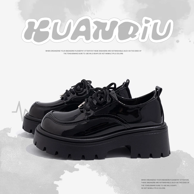 环球圆头乐福鞋女2024夏季新款粗跟厚底乐福鞋百搭小香风女皮鞋