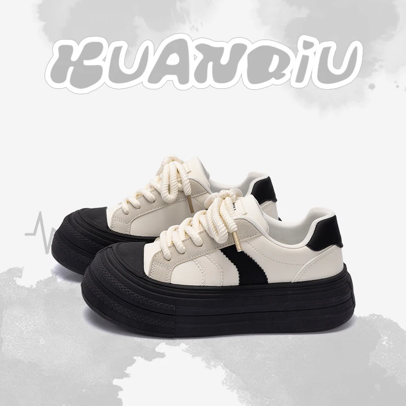 环球圆头厚底板鞋女2025秋季新款百搭学生小白鞋韩版轻便运动鞋子