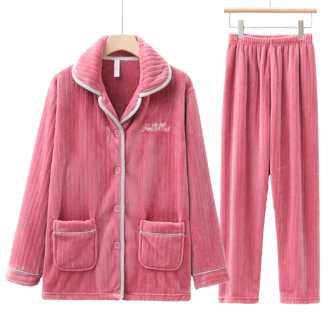 法兰绒家居服保暖冬季加绒毛毛睡衣情侣款套装-026