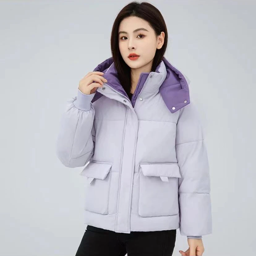 高档棉衣女2024新款面包服百搭冬装韩版宽松短款连帽棉服女-1517