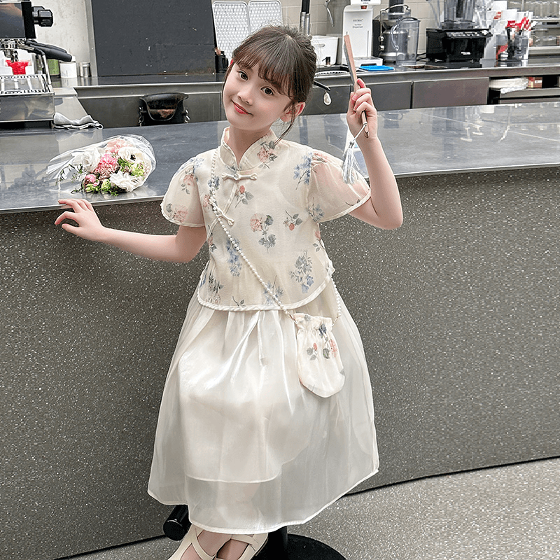 汉服女童夏季2024新款洋气女孩复古风连衣裙儿童6-12岁仙气套装裙