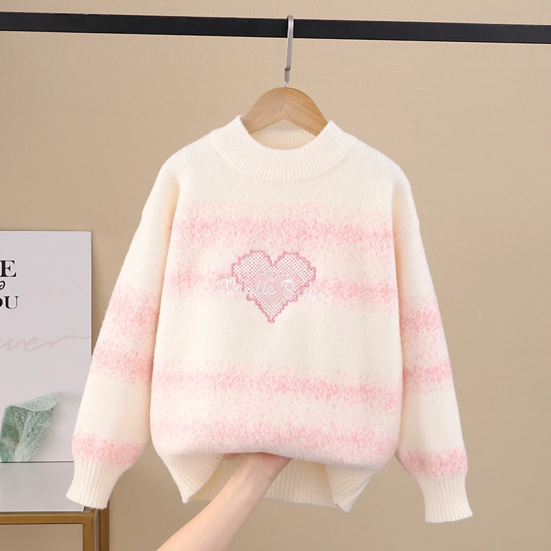 女童毛衣中大童针织打底衫秋冬季2025新款洋气加厚不起球渐变上衣