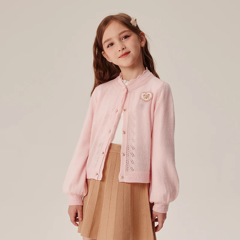新款洋气毛织小香风儿童短款开衫PCCKE3821M