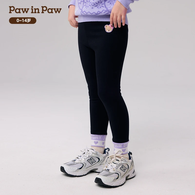 PawinPaw小熊童装2024年秋冬新款女童加绒保暖打底裤PCTME4T52E