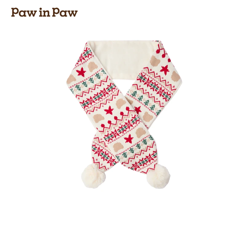 PawinPaw卡通小熊童装2024年秋冬新款撞色保暖围巾舒适PCAMEFC61M