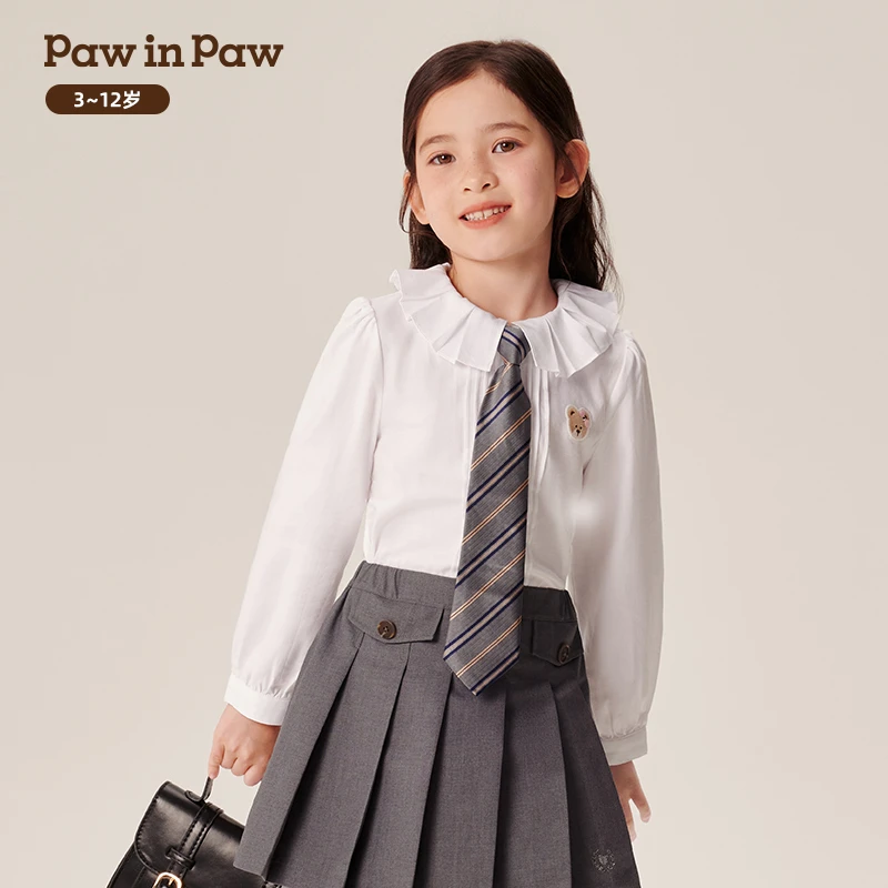 PawinPaw卡通小熊2024年早秋新款女童舒适花边领衬衫PCBAE3821M