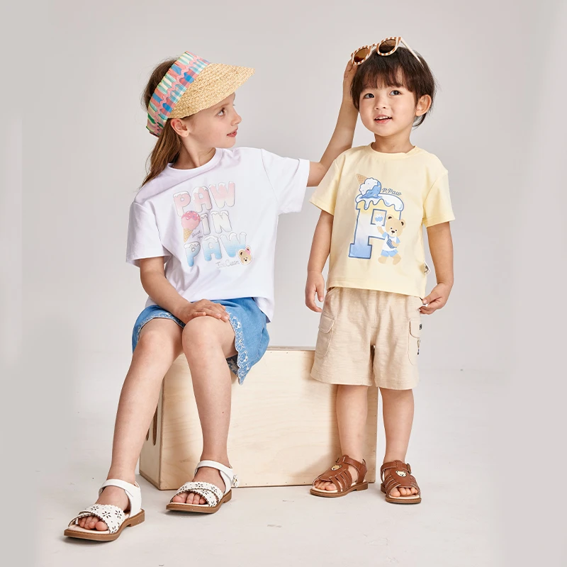 PawinPaw卡通小熊童装24夏新款儿童印花圆领短袖T恤PCRAE2553E