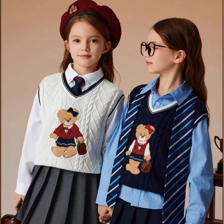 儿童秋季卡通针织学院风秋冬款V领洋气毛织马甲PCVKF2121E