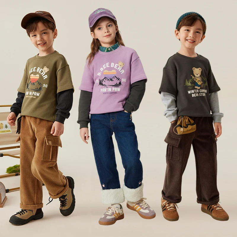 PAWINPAW【达人专属】24年秋新款男女童经典拼接印花卫衣PCMAF2132E