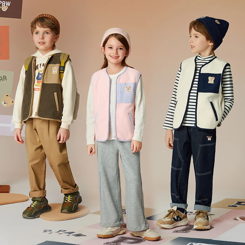 【达人专属】PawinPaw小熊童装2024新款抗静电摇粒绒马甲PCVME4961E