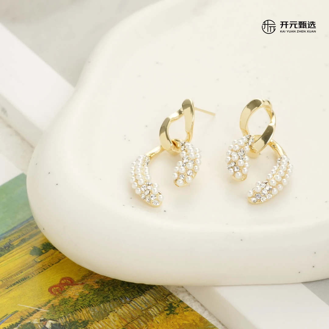 铜合金耳饰 「金色年华 」轻奢ins仿珠银针耳环小众个性