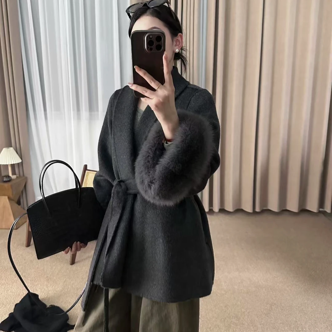 2024秋冬新品100%羊毛大衣轻奢外套女小个子时尚