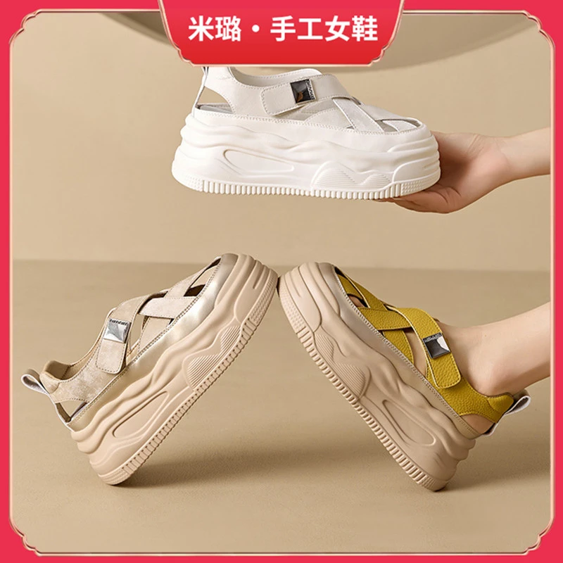 【漫步云端】全手工定制超显气质凉鞋女舒适增高休闲镂空罗马女鞋