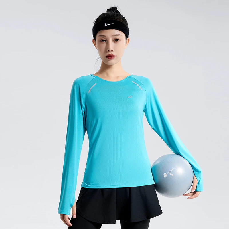 显瘦洋气运动服长袖透气弹力运动上衣跑步训练t恤健身运动服