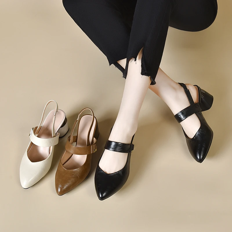 【Ciafoce纤芙森】210百搭粗跟软底夏季尖头女凉鞋软面休闲时尚